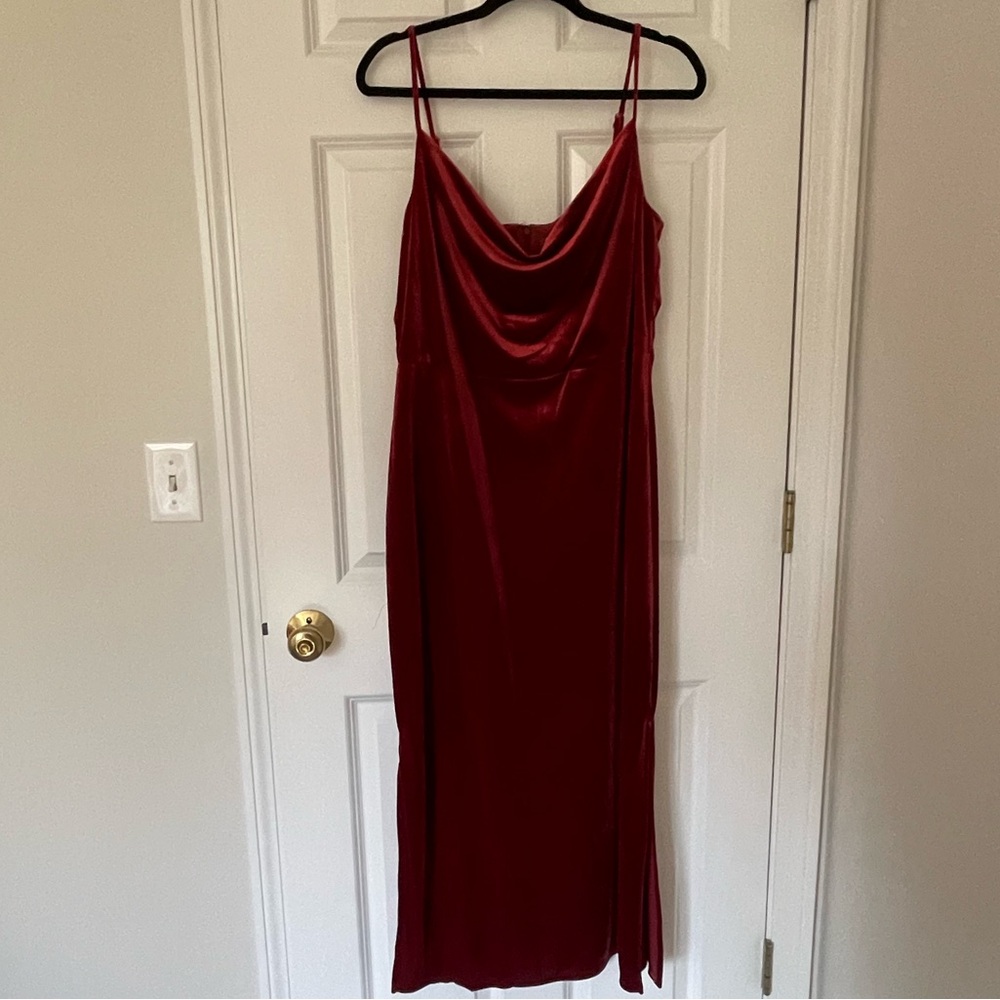 Red Velvet cowl neck dress